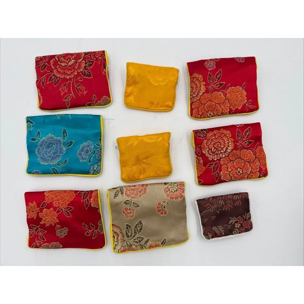 9 Vintage Satin Jewelry Pouches w/Zippers & Snap Closure Coin Purse